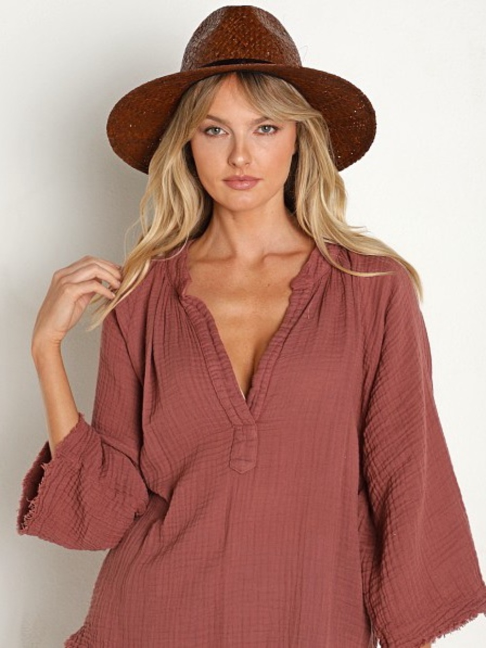 Janessa Leone Dora Raffia Straw Fedora Hat Brown